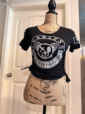 Fearless Bear Graphic women’s  Black Short Sleeve CropTop
